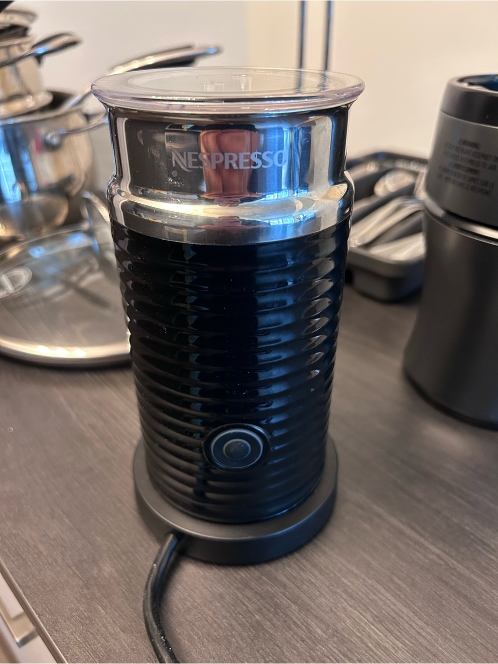 Nespresso Black Milk Frother with Chrome Trim